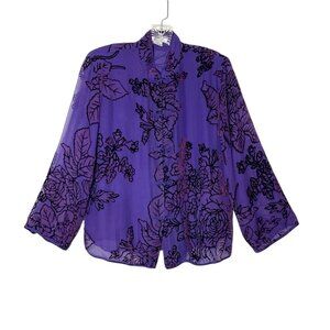 Vintage Y2K Drapers & Damons Purple Floral Burnout Silk Blend Blouse Women's PM